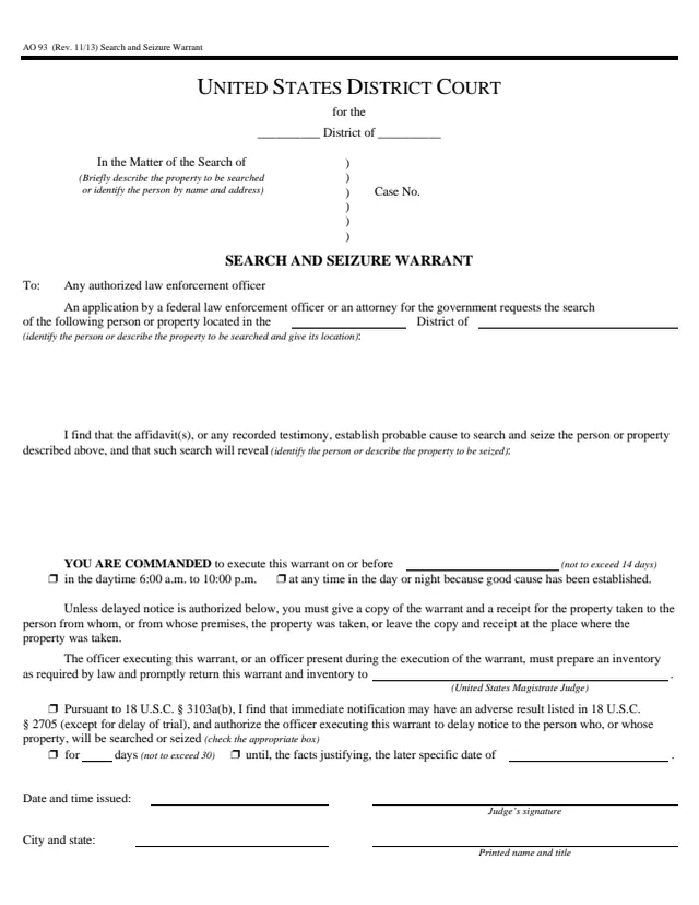 Page 1 of form AO 93