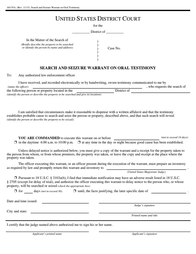 Page 1 of form AO 93A