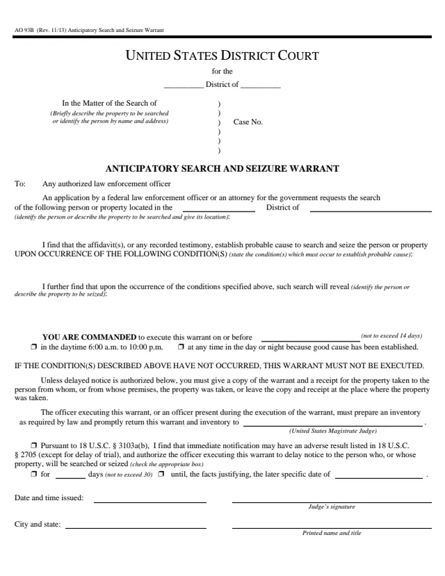 Page 1 of form AO 93B