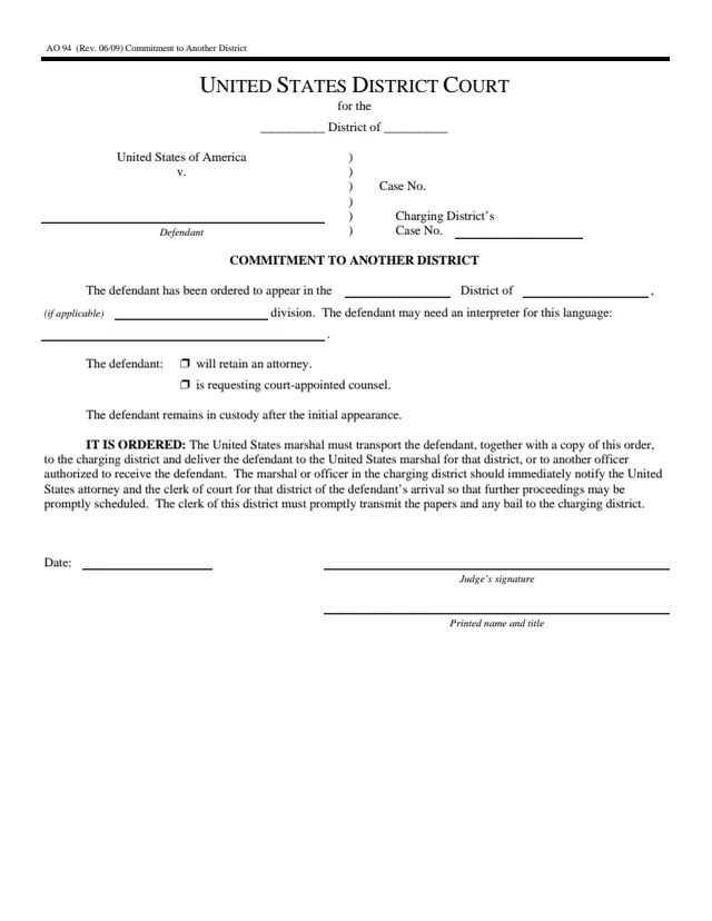 Page 1 of form AO 94
