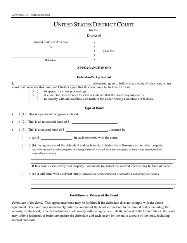 Page 1 of form AO 98