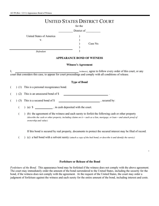 Page 1 of form AO 99