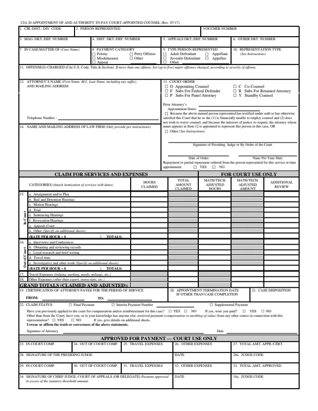 Page 1 of form CJA 20