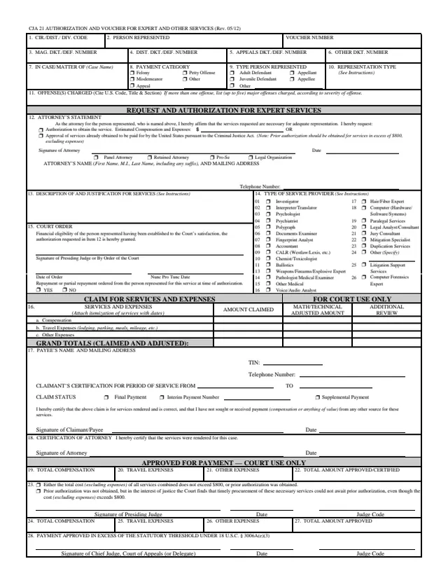 Page 1 of form CJA 21