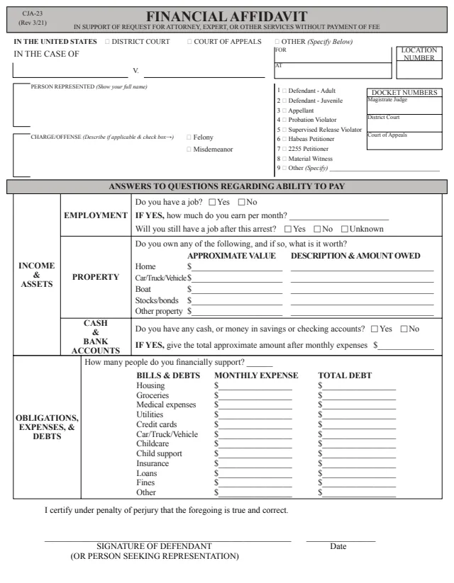 Page 1 of form CJA 23