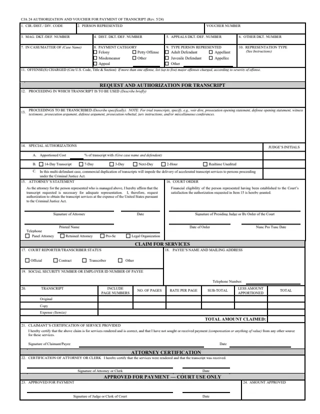 Page 1 of form CJA 24