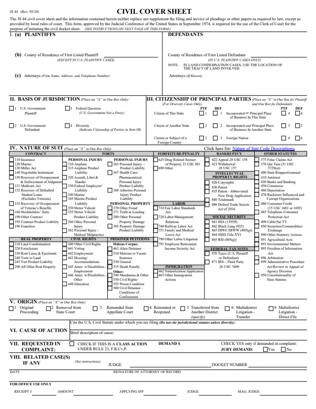 Page 1 of form JS 44