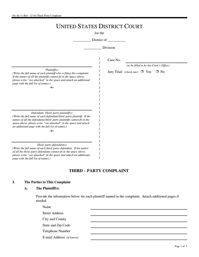 Page 1 of form Pro Se 11
