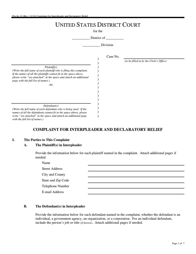 Page 1 of form Pro Se 12