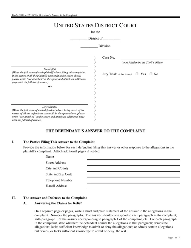 Page 1 of form Pro Se 3