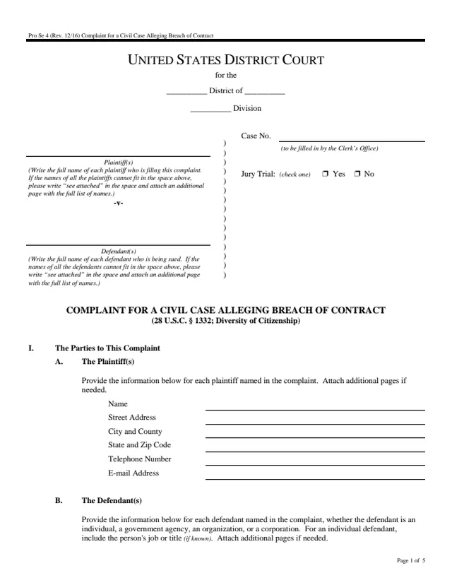 Page 1 of form Pro Se 4