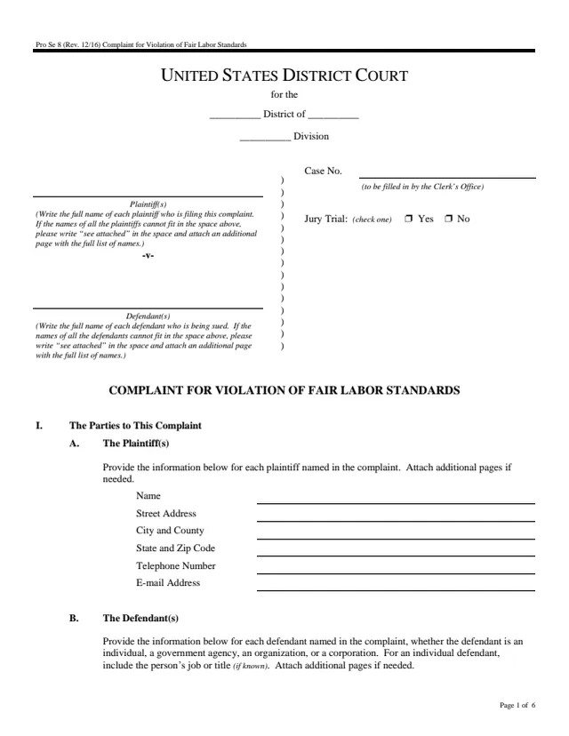 Page 1 of form Pro Se 8