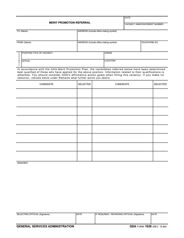 Page 1 of form GSA1029