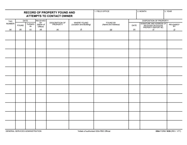 Page 1 of form GSA1039