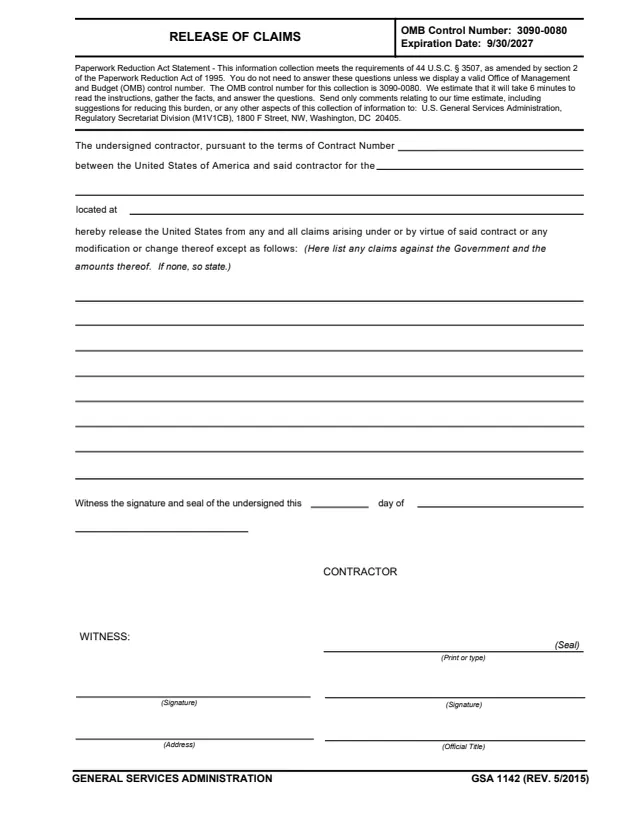 Page 1 of form GSA1142