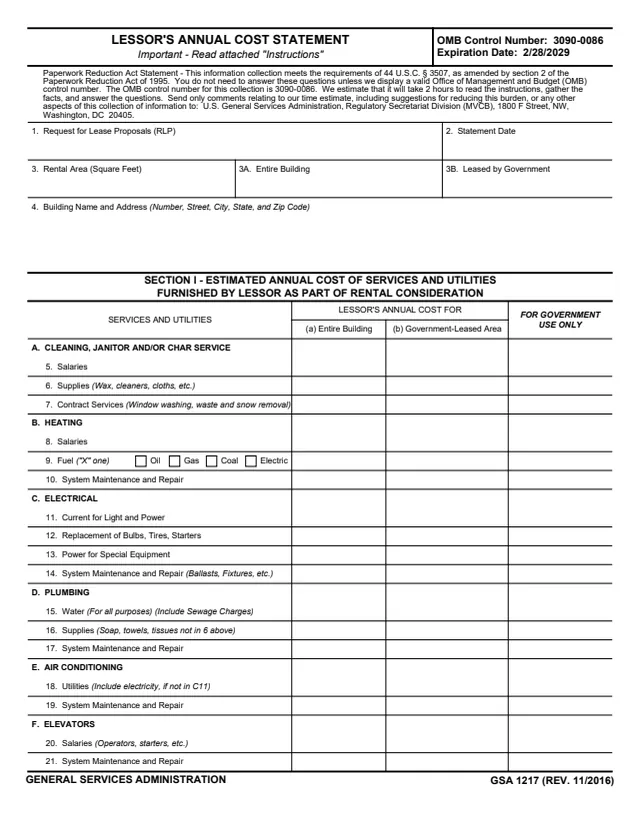 Page 1 of form GSA1217
