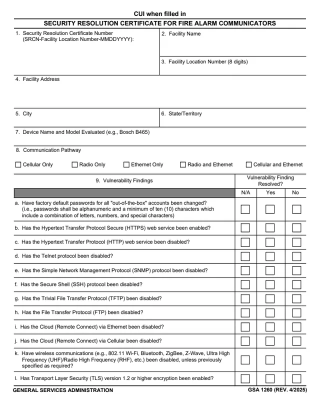 Page 1 of form GSA1260
