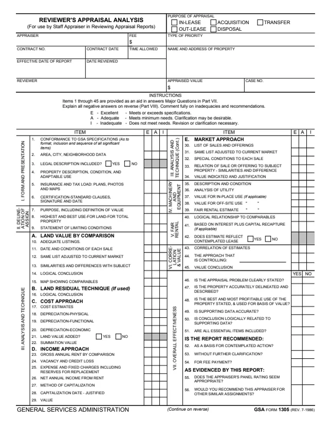 Page 1 of form GSA1305