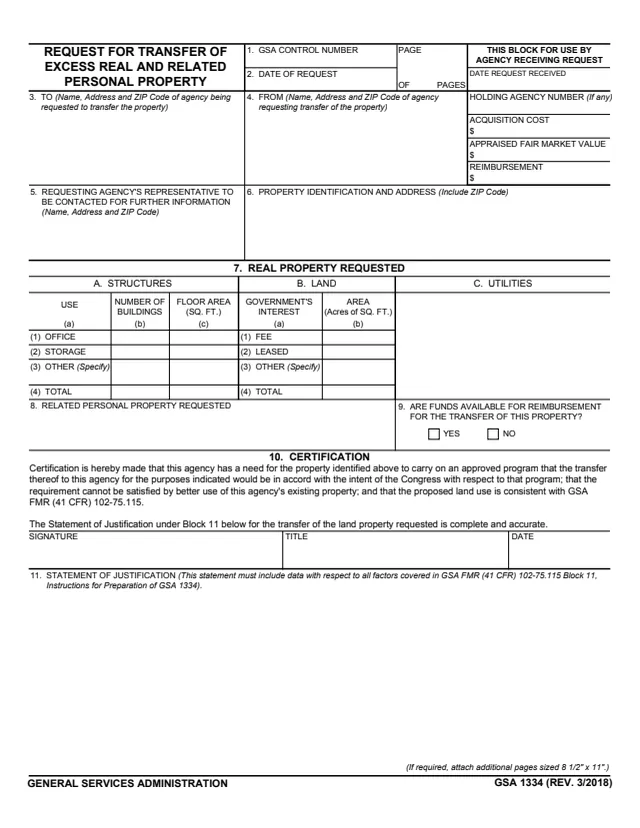 Page 1 of form GSA1334