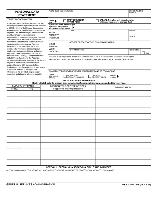 Page 1 of form GSA1349