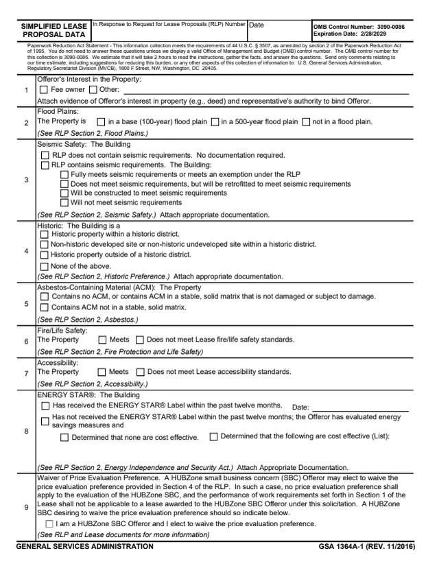 Page 1 of form GSA1364A-1