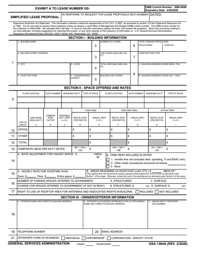 Page 1 of form GSA1364A
