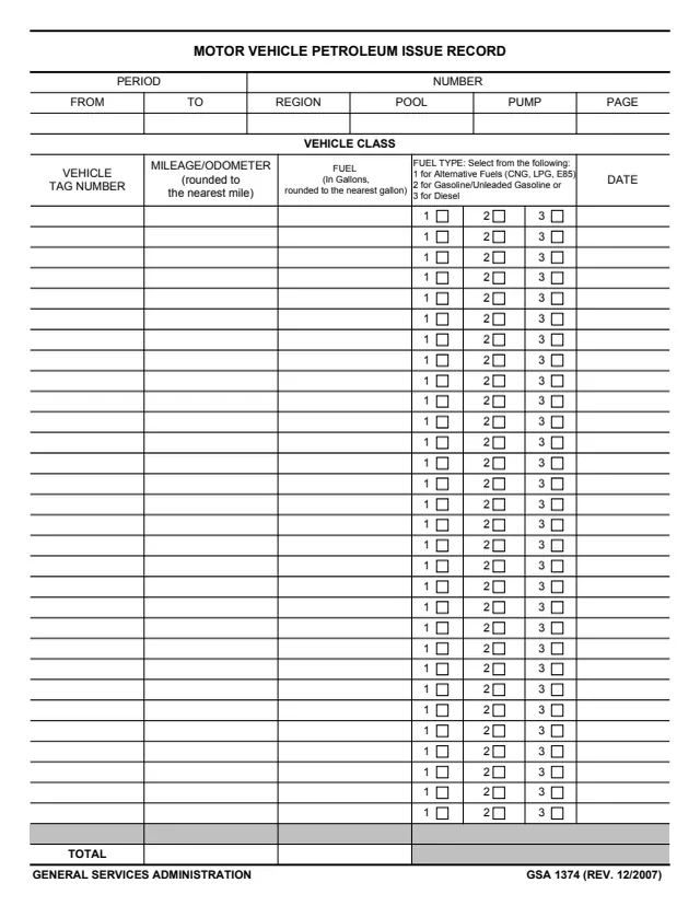 Page 1 of form GSA1374