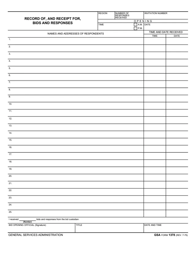 Page 1 of form GSA1378