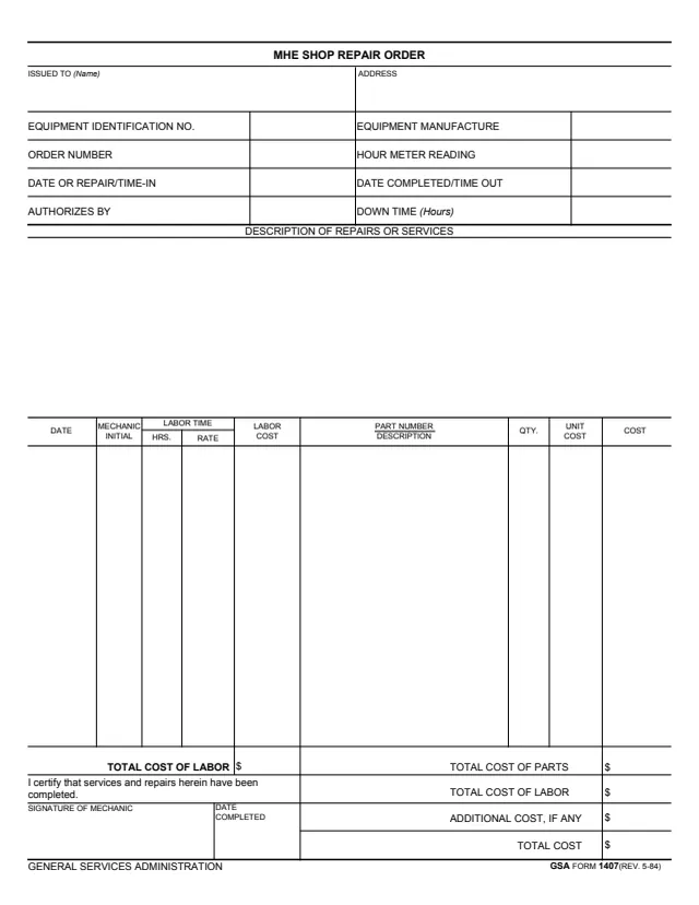Page 1 of form GSA1407