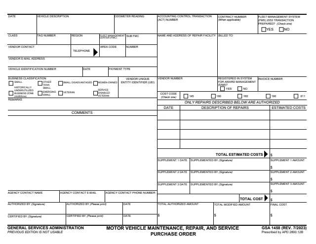 Page 1 of form GSA1458