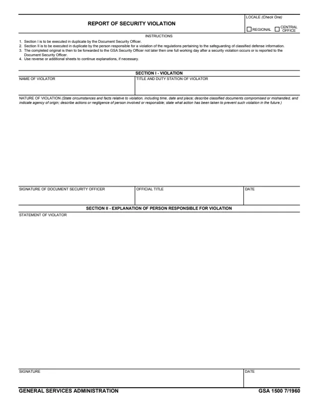 Page 1 of form GSA1500