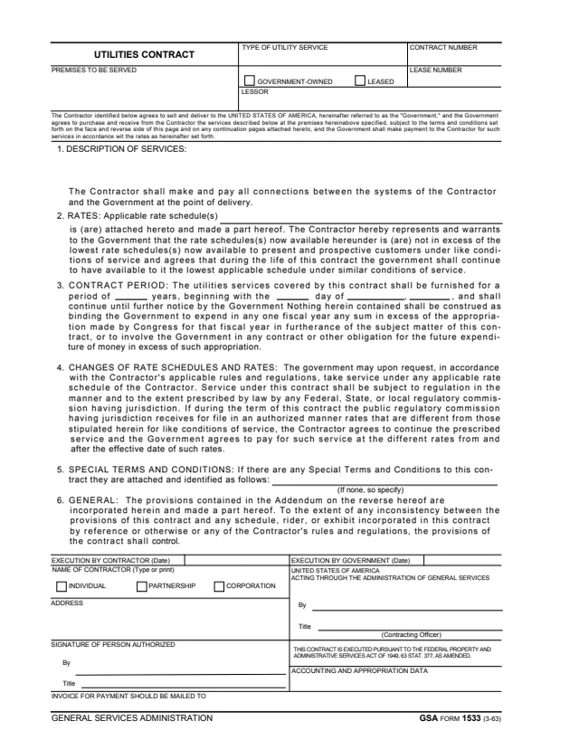 Page 1 of form GSA1533