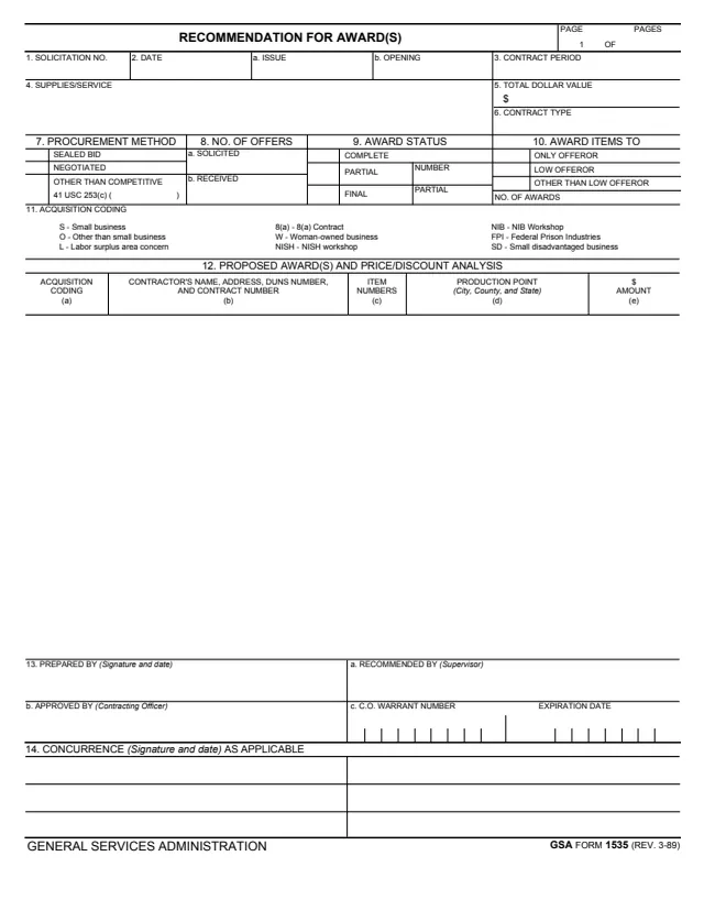 Page 1 of form GSA1535