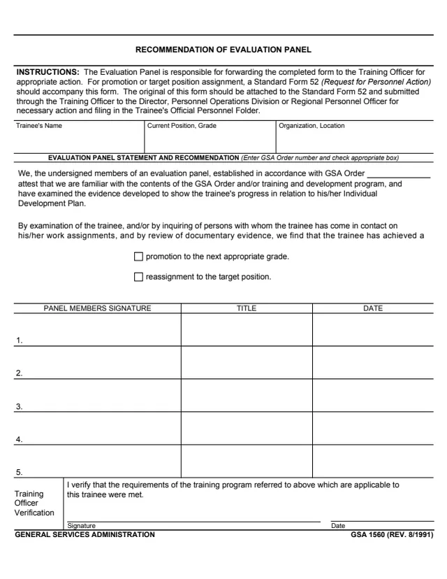 Page 1 of form GSA1560
