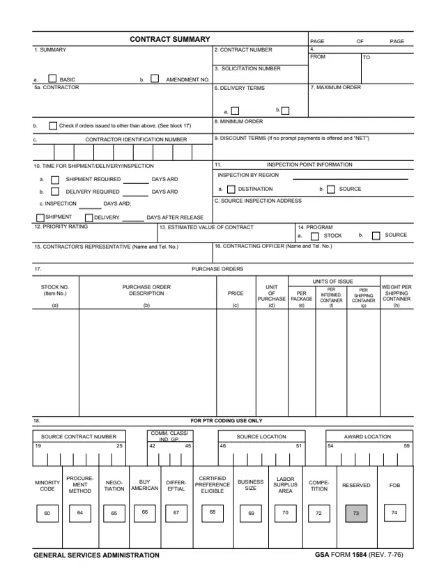 Page 1 of form GSA1584