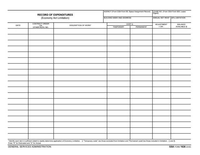 Page 1 of form GSA1626