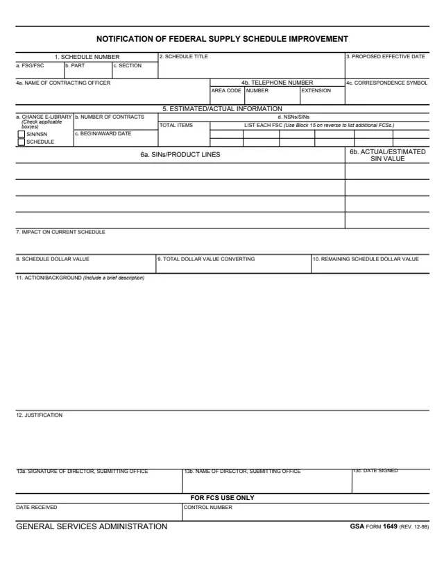 Page 1 of form GSA1649