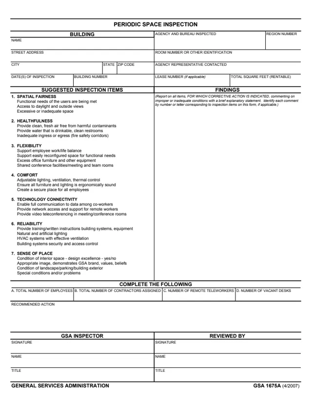 Page 1 of form GSA1675A