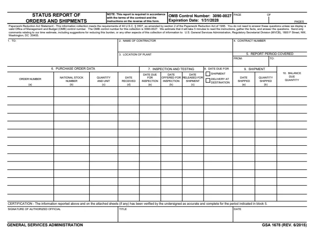 Page 1 of form GSA1678