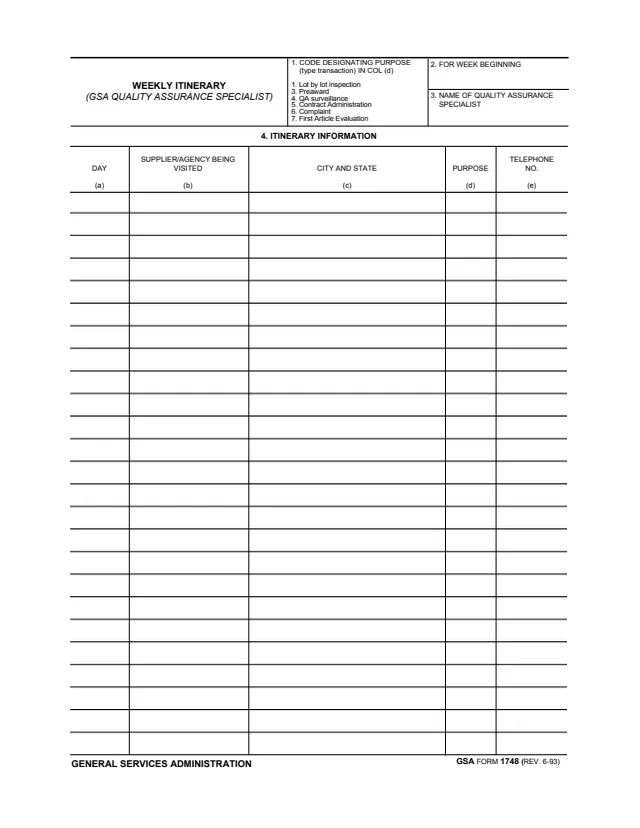 Page 1 of form GSA1748