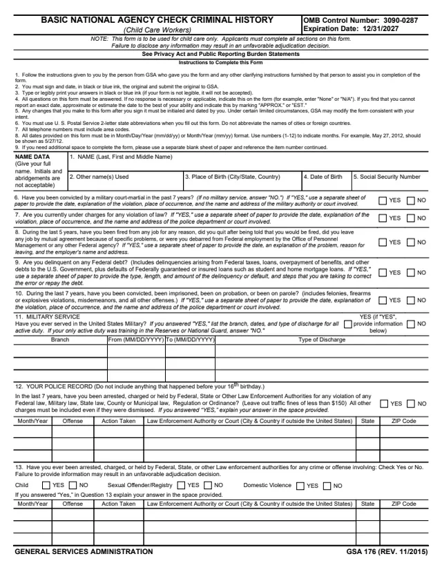Page 1 of form GSA176