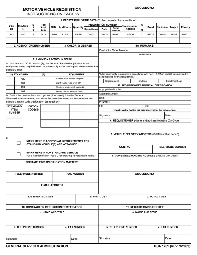 Page 1 of form GSA1781