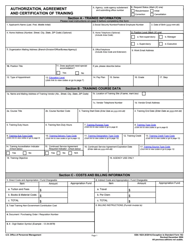 Page 1 of form GSA182X