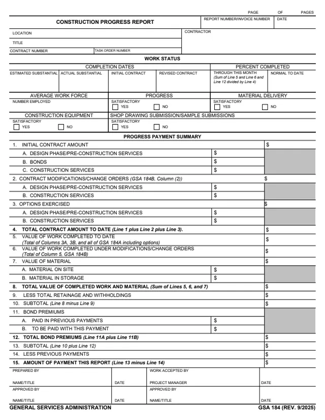 Page 1 of form GSA184