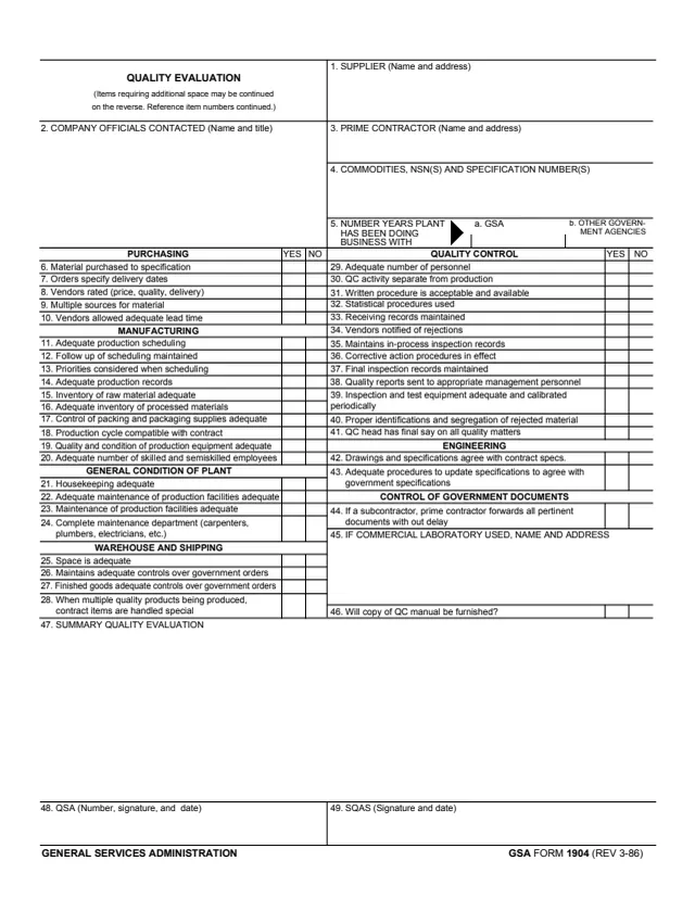 Page 1 of form GSA1904