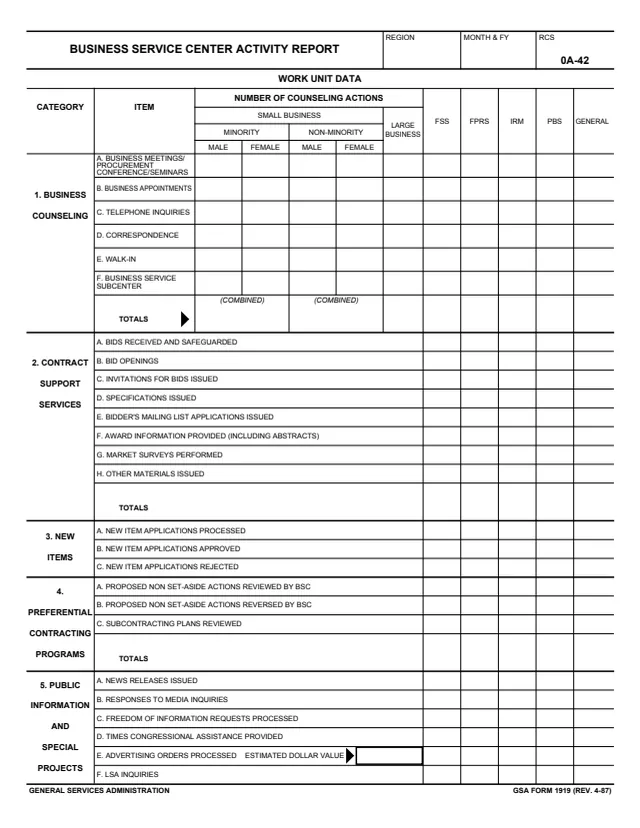 Page 1 of form GSA1919
