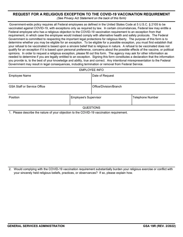 Page 1 of form GSA19R