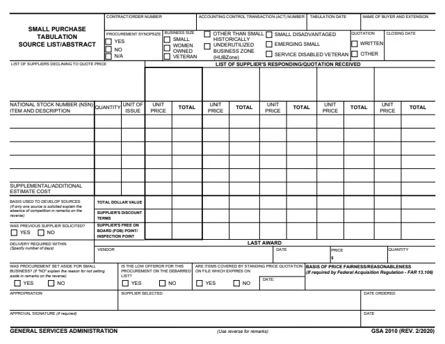Page 1 of form GSA2010