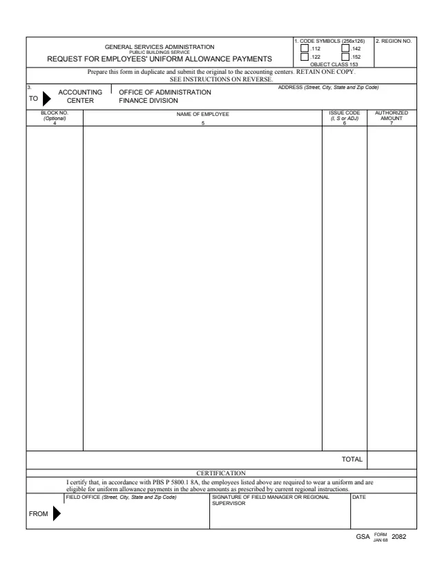 Page 1 of form GSA2082