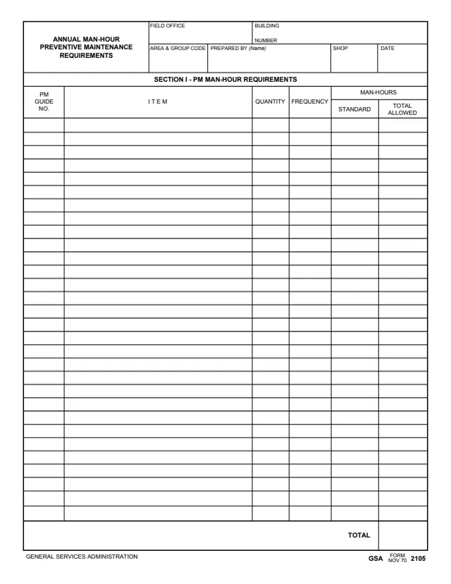 Page 1 of form GSA2105